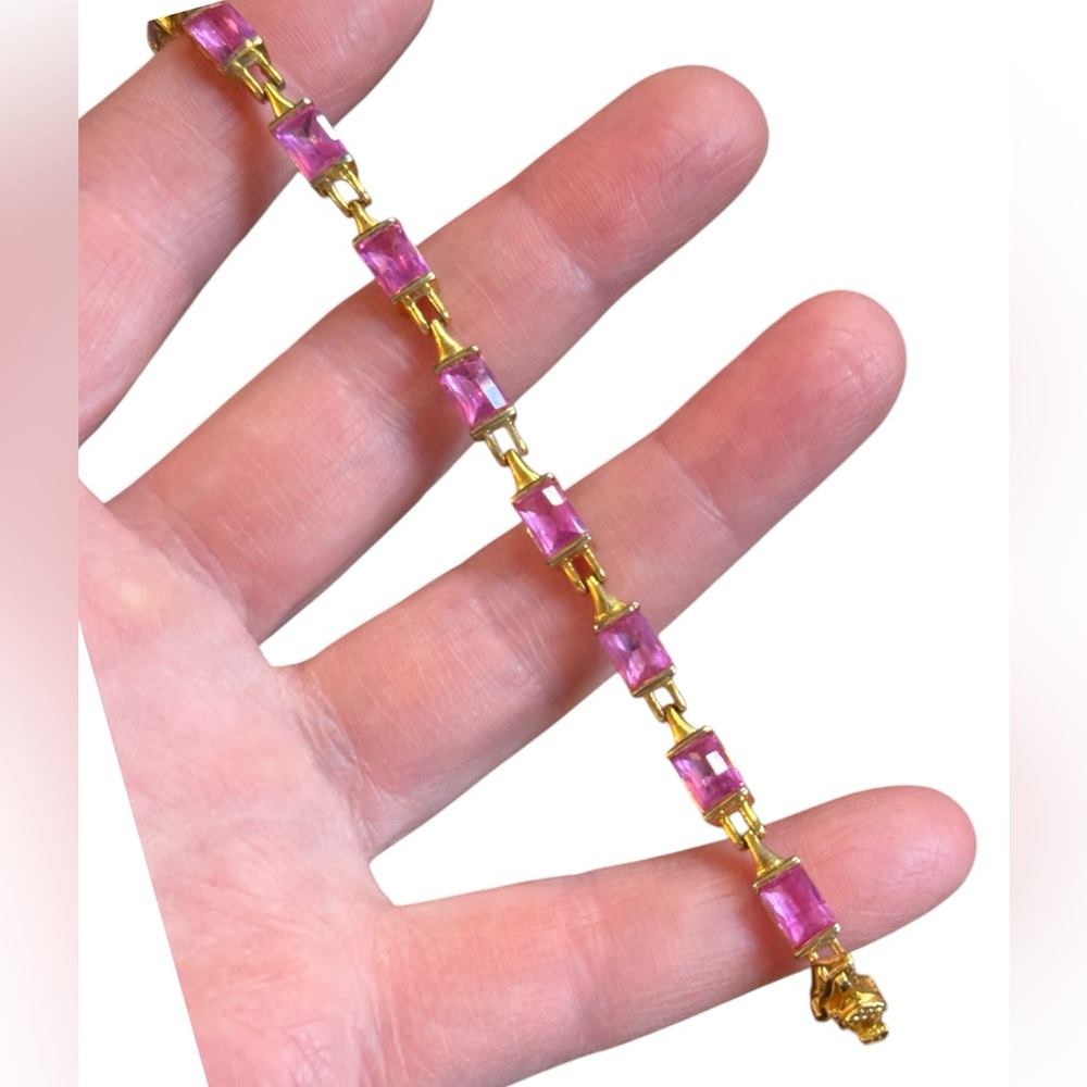 Elegant Pink CZ Sterling silver 925 18k Gold plt tennis bracelet